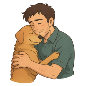 Illustration symbolisant le lien de confiance et la coopération entre l'humain et le chien