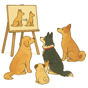 Illustration d'un atelier canin éducatif pour chiens adultes et chiots