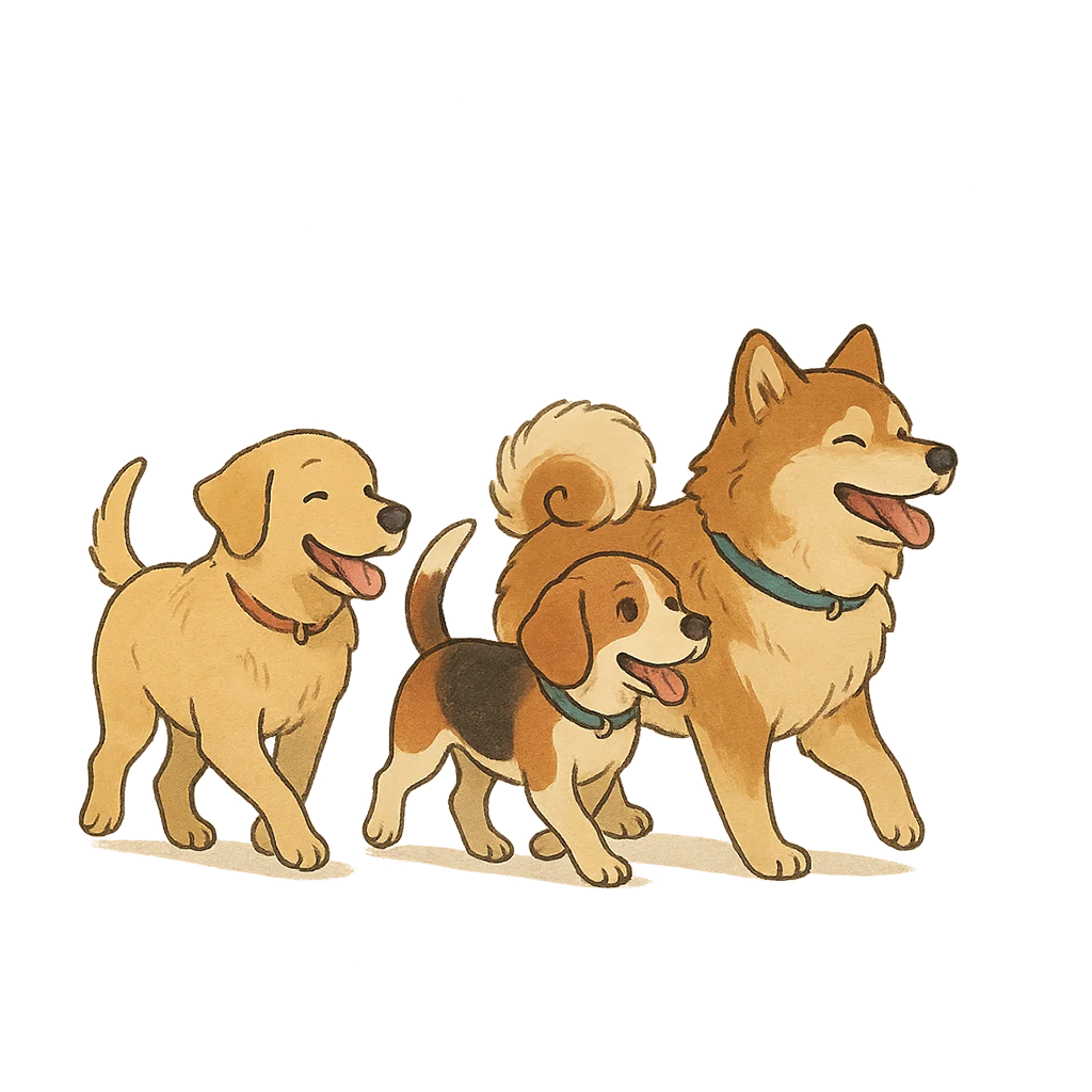 Chiens en promenade collective pour le travail de la socialisation